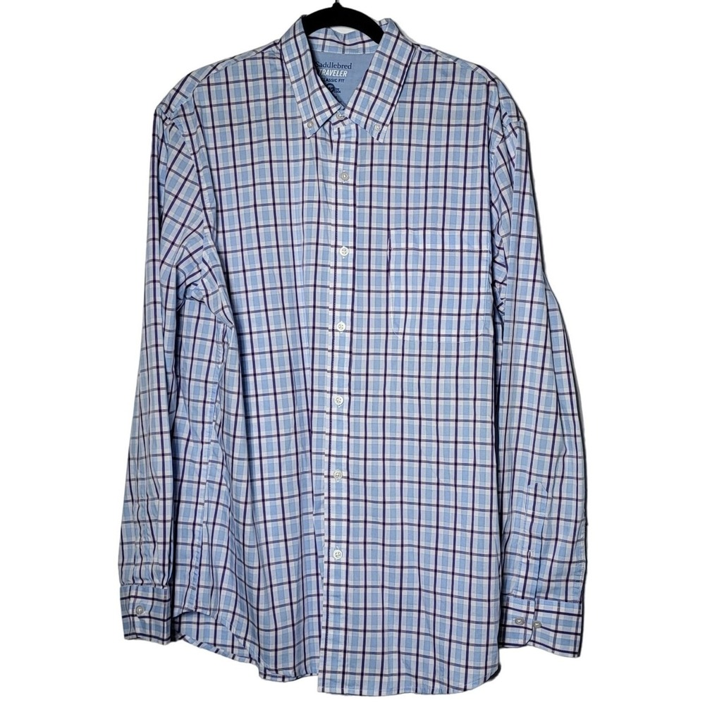 Saddlebred Traveler Mens Adaptive Cool Classic Fit Plaid Long Sleeve Shirt Large